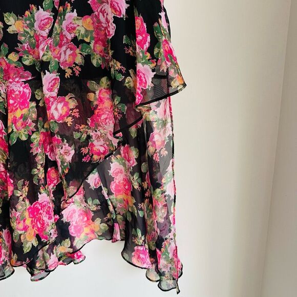 NWT Keepsake Oblivion Hi Low Skirt Floral Chiffon Black Pink Size‎ 8 - Picture 3 of 10